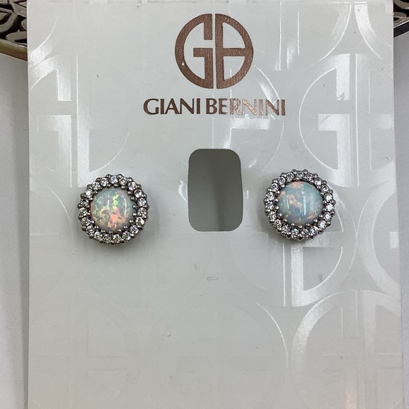 GIANI BERNINI EARRINGS OPAL SILVER STUD CZ